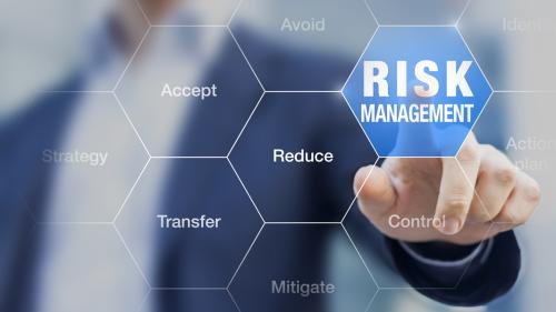 Man touching screen with words 'risk management'