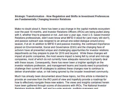 Strategic transformation - How regulation and shifts in investment preferences are fundamentally changing investor relations