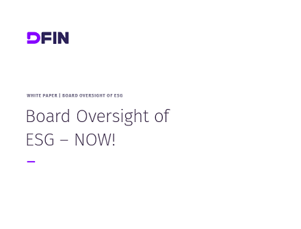 Board Oversight of  ESG – NOW!