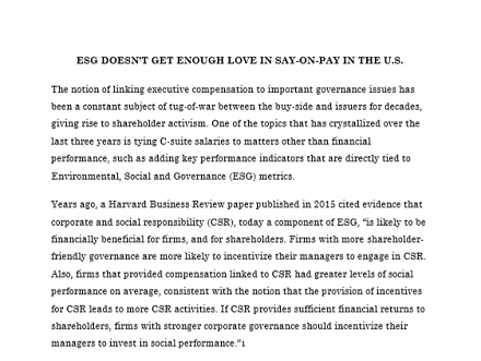 ESG doesn’t get enough love in say-on-pay in the US